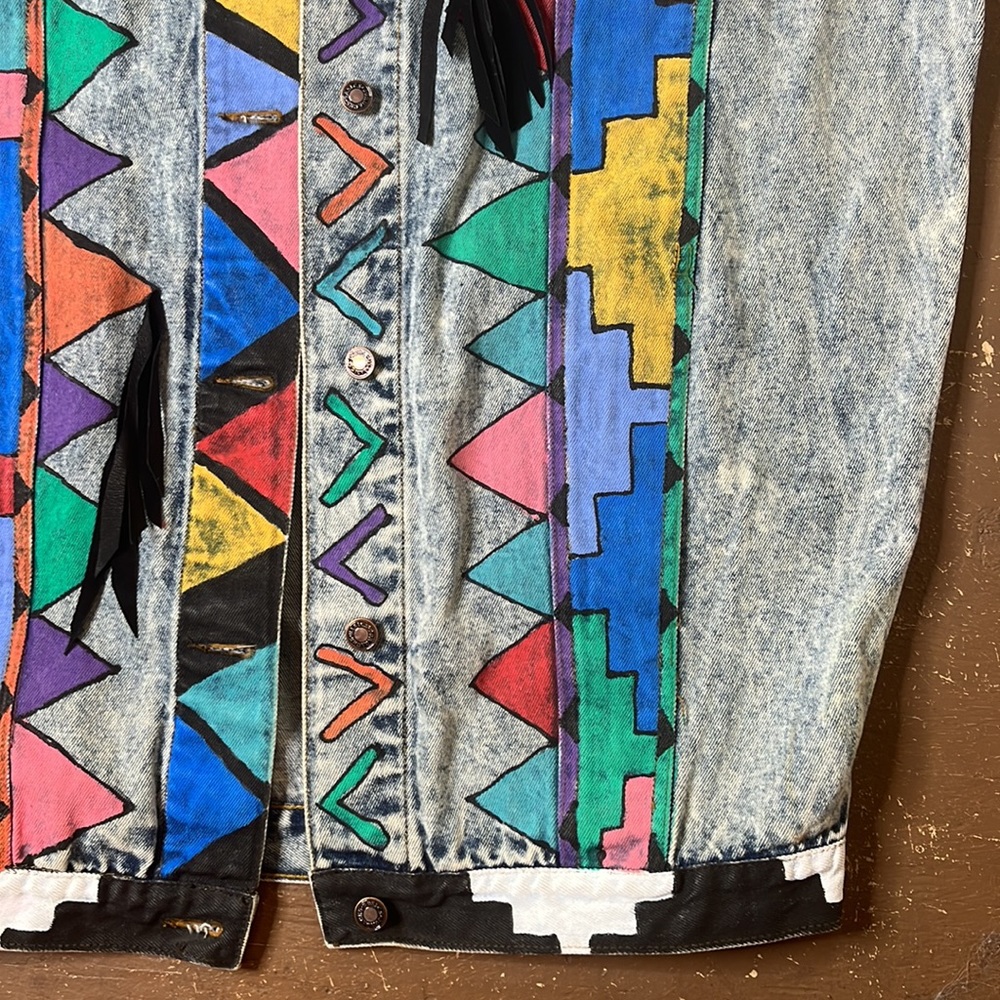 Vintage 90's hand painted jordache denim jacket southwest cow print - Picture 12 of 14